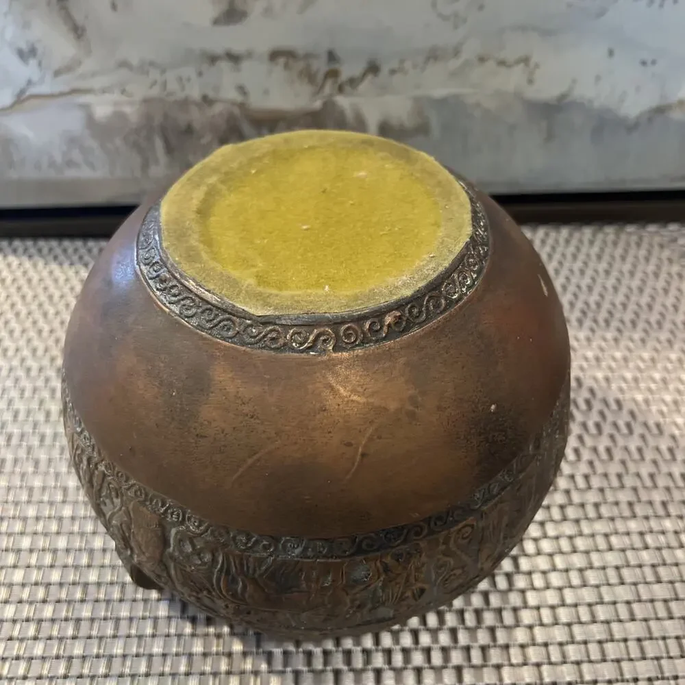Vintage Greek Earthenware Jar Figural Motif Decor 5.8